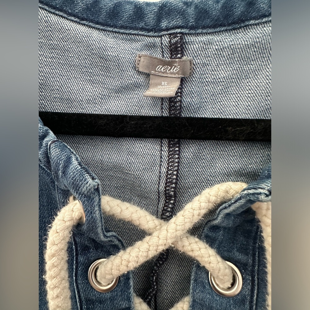 Aerie Nautical Rope Lace-Up Denim Dress - Picture 4 of 6